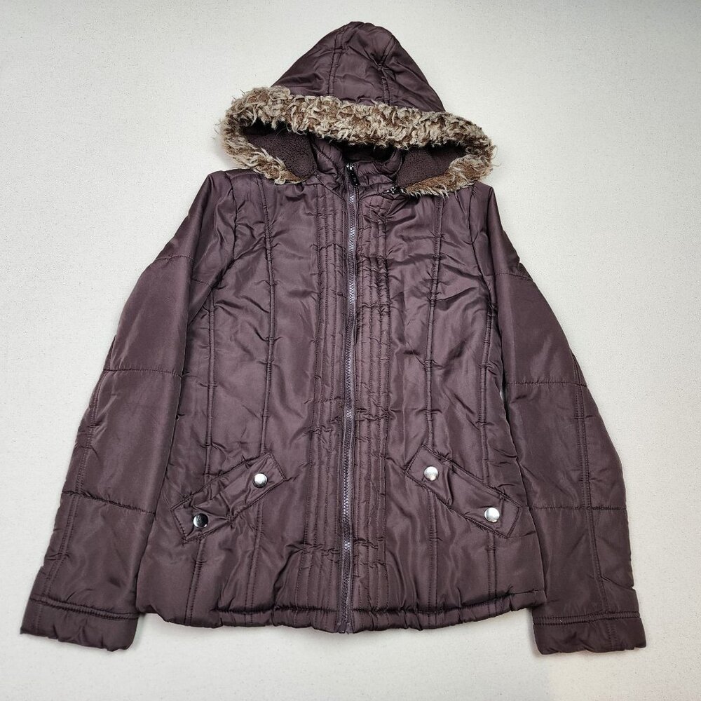 YMI Women's Hooded Lined Burgundy Puffer Jacket Sz M EXCELLENT CONDITION!!!